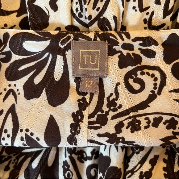 TU Cream with Brown Floral Print Gathered Dirndl Style Skirt 8(12UK) - Picture 5 of 7